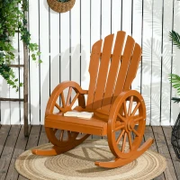 Outsunny Wooden Rocking Chair, Adirondack Rocker Chair w/Slatted Design and Oversized Back, Outdoor Rocking Chair with Wagon Wheel Armrest for Porch, Poolside, and Garden, Teak(m-2)