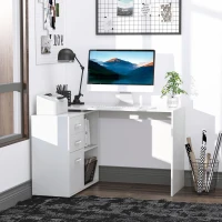 HOMCOM L-Shaped Desk, Computer Corner Desk with Storage Shelf, Drawer, PC Table Home Office Workstation, White(m-7)