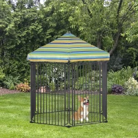 PawHut 60" x 52" Heavy-Duty Metal Dog Playpen, Outdoor Pet Cage Kennel, Puppy Exercise Fence Barrier with Weather-Resistant Polyester Roof, Locking Door, & Metal Frame(m-2)