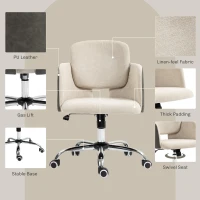 HOMCOM Small Desk Chair, Height Adjustable Fabric Office Chair with Swivel Wheels, Tilt Function, Computer Chair, Cream White(m-5)