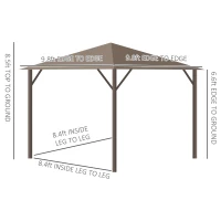 Outsunny 10' x 10' Hardtop Gazebo Outdoor Aluminum Gazebo Canopy with Mosquito Netting, Curtains, Hanging Hook, Brown(m-3)