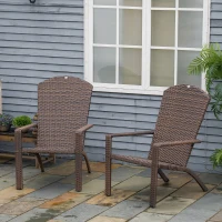 Outsunny 2 Pieces Adirondack Chair Patio Wicker Muskoka Chair, Outdoor PE Rattan Fire Pit Chair for Poolside, Balcony, Deck, Garden, Backyard, Dark Brown(m-1)