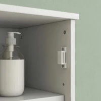 HOMCOM Tall Bathroom Cabinet with Bamboo Doors, Bathroom Storage Cabinet with Adjustable Shelves and Open Compartments, White(m-10)