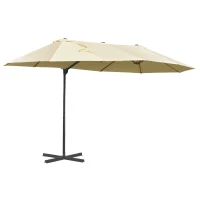 Outsunny 14ft Patio Umbrella Double-Sided Outdoor Market Extra Large Umbrella with Crank, Cross Base for Deck, Lawn, Backyard and Pool, Off-White(m-11)