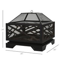 Outsunny 26" Outdoor Fire Pit, Square(m-3)