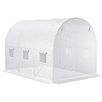 Outsunny 9.8' x 6.6' x 6.6' Plastic Greenhouse Cover Replacement, Heavy Duty Waterproof Tarp for Hoop House, Sheeting with 6 Windows, Door & Reinforcement Grid, White(m-7)