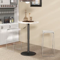HOMCOM Adjustable Bar Table for 2, Round Pub Table with Steel Base for Home Bar, Small Dining Room, White Marble(m-1)