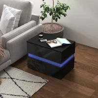 HOMCOM Modern Nightstand, Bedside Table with 2 Drawers, USB Powered RGB LED Lights, Remote for Bedroom, Black(m-1)