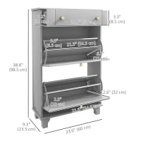 HOMCOM Slim Shoe Storage with 2 Flip Drawers and Adjustable Shelves Shoe Cabinet Organizer for 8 Pair, Grey(m-3)