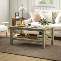HOMCOM Coffee Table with Tempered Glass Tabletop, Living Room Table with Wood Frame and Underneath Storage Shelf, Gray(m-8)