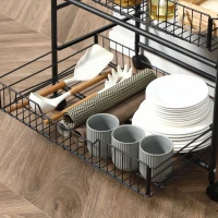 HOMCOM Rolling Kitchen Cart, 3-Tier Utility Storage Cart with 2 Basket Drawers & Side Hooks, Lockable Casters for Dining Room(m-11)