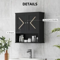 kleankin Farmhouse Bathroom Medicine Cabinet, Wall Cabinet with Barn Doors, and Adjustable Shelf for Laundry Room, Black(m-7)