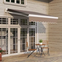 Outsunny 8' x 6.6' Patio Retractable Awning, Manual Exterior Sun Shade Deck Window Cover, Brown(m-10)
