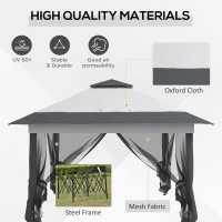 Outsunny 12' x 12' Foldable Pop-up Party Tent Instant Canopy Sun Shade Gazebo Shelter Steel Frame Oxford w/ Roller Bag, Grey(m-6)