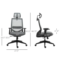 Vinsetto Mesh Fabric Home Office Task Chair with High Back, Adjustable Seat, Recline, Headrest and Lumbar Support, Grey(m-3)