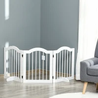 PawHut 24"H Foldable Dog Gate, 3 Panels Freestanding Pet Gate Barriers Indoor with Support Feet, Puppy Fence for Small Dogs, White(m-8)