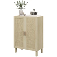 HOMCOM Boho Sideboard, Buffet Cabinet with Storage, Accent Cabinet with 2 Rattan Doors and Adjustable Shelves, Natural(m-11)