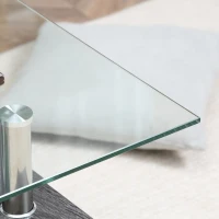 HOMCOM Rectangle Glass Coffee Table, 2-Tier Center Table with Tempered Glass Top and Storage Shelf for Living Room, Grey(m-9)