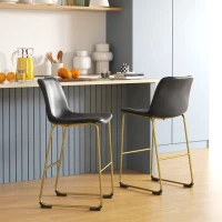 HOMCOM Bar Height Stools Set of 2, PU Leather Upholstered Stools for Kitchen Island, Modern Bar Chairs, Dark Grey(m-9)