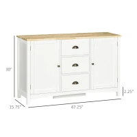 HOMCOM Buffet Cabinet with 3 Storage Drawers, Sideboard for Living Room, White(m-3)