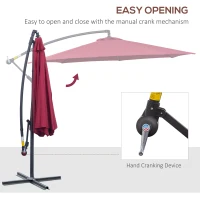 Outsunny 10' Deluxe Patio Umbrella, Outdoor Market Parasol, Banana Hanging Offset Sunshade with Crank, Cross Base, Wine Red(m-4)