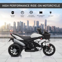 Aosom 6V Kids Motorcycle Toddler Ride-on Toy, High-Traction Battery-Operated Mini Electric Motorbike with Forward/Reverse Switch, Music, Headlights, Horn, White(m-4)