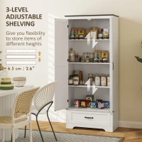 HOMCOM 72" Farmhouse Pantry Cabinet with Adjustable Shelves, Kitchen Pantry Cabinet with 2 Doors, Distressed White(m-5)