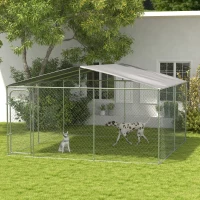 PawHut Dog Kennel Outdoor, Heavy Duty Playpen with Secure Lock, Cover, for Backyard & Patio, 13.1' x 13.1' x 7.5'(m-1)