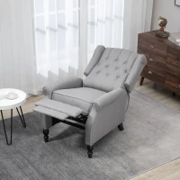 HOMCOM Wingback Reclining Chair with Footrest, Button Tufted Recliner Chair with Rolled Armrests for Living Room, Light Grey(m-7)