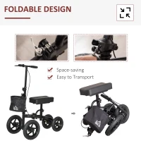 HOMCOM Knee Walker, Foldable Steerable Medical Knee Scooter, Crutch Alternative with Braking System, Storage Bag for Foot Injuries, Black(m-5)