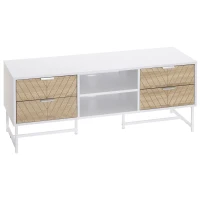 HOMCOM Modern TV Stand for TVs up to 47 inches, Media Console Table with Open Storage Shelves and Drawers for Living Room, White(m-11)