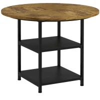 HOMCOM Round Kitchen Table for 4-6 People, 39.4 Inch Industrial Dining Table with Storage Shelves, Rustic Brown(m-11)