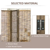 HOMCOM Hand Woven Room Divider, 4 Panel Folding Privacy Screen, Indoor Reed Partition Wall, 63"x67"x0.75", Brown(m-5)