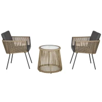 Outsunny 3 Pieces Wicker Patio Furniture Set, Rattan Bistro Set with Coffee Table and Cushions, Outdoor Conversation Set for Garden, Porch, Balcony, Grey(m-11)