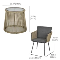 Outsunny 3 Pieces Wicker Patio Furniture Set, Rattan Bistro Set with Coffee Table and Cushions, Outdoor Conversation Set for Garden, Porch, Balcony, Grey(m-3)