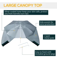 Outsunny 7.5FT 2-in-1 Umbrella Shelter with Carry Bag, Beach Sport Umbrella with Silver Coated UPF50+ UV Protection Dark Green(m-6)