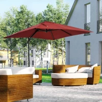 Outsunny 8' x 8' Square Patio Hanging Offset Umbrella with 360° Rotation, Aluminum Outdoor Cantilever Parasol with Crank & Tilt, Sun Canopy Shelter with Cross Base, Wine Red(m-8)