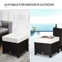 Outsunny 20" Patio Wicker Ottoman, Multipurpose Outdoor PE Rattan Footrest, Additional Seating, Side Table with Soft Cushion, Black, Cream White(m-7)