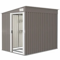 Outsunny 5'x7' Lean to Galvanized Metal Shed with Foundation, Garden Tool Storage House w/ Sliding Door and 2 Vents, Light Grey(m-2)