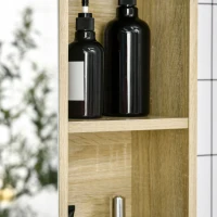 kleankin Wall Mounted Medicine Cabinet, 31.5"W x 27.5"H Bathroom Mirror Cabinet with Tower Bar, Single Mirrored Door, Shelves, Natural(m-10)