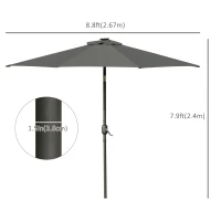 Outsunny 9ft Solar Patio Umbrella Outdoor Sunshade 24 LED Lights Tilt Canopy, Charcoal Grey(m-3)