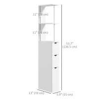 HOMCOM Tall Bathroom Storage Cabinet, Narrow Bathroom Cabinet with Drawers and Open Shelves for Small Spaces, White(m-3)
