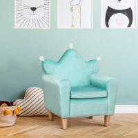 Qaba Kids Sofa, Armrest Chair for Preschool, Toddler Couch for Kids Room, Kindergarten, Dutch Velvet, Eucalyptus Wood, Light Blue(m-8)