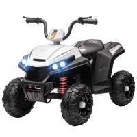 Qaba 12V Kids ATV with Four Wheels Spring Suspension, Forward & Backward, LED Light, MP3, Music, White(m-2)