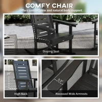Outsunny 2 Pieces Outdoor Rocking Chairs, HDPE Patio Rockers with 28" High Back, Wide Armrests for Porch Backyard, Black(m-6)