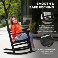 Outsunny 2PCs Outdoor Rocking Chair with Armrests, Fade-Resistant Waterproof HDPE for Indoor & Outdoor, Black(m-7)