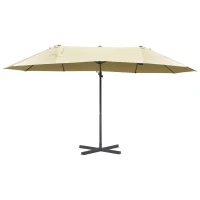 Outsunny 14ft Patio Umbrella Double-Sided Outdoor Market Extra Large Umbrella with Crank, Cross Base for Deck, Lawn, Backyard and Pool, Off-White(m-1)