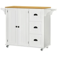 HOMCOM Modern Rolling Kitchen Island Cart with 3 Drawers Towel Rack Double Door Storage Cabinet White(m-11)