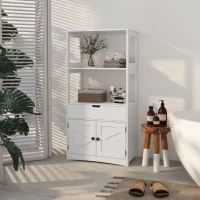 kleankin Farmhouse Bathroom Storage Cabinet, Linen Cabinet with Drawer and Shelves, 23.5" x 13" x 48.5", White(m-8)