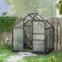 Outsunny Greenhouse Garden, Green House, Outdoor Greenhouse Kit, PC Board with Sliding Door, 6.2' x 4.3' x 6.6', Grey(m-9)